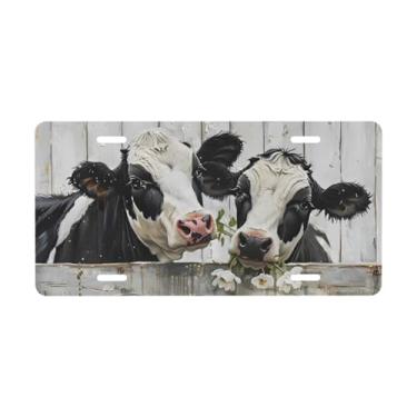 Imagem de Placa de carro decorativa de vaca animal placa de matrícula de madeira. Placa de carro de metal. Placa de alumínio Noverlty impermeável Colorfast 30 × 15 cm