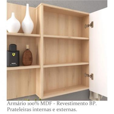 Imagem de Armário Para Banheiro 1 Porta Com Espelho Jazz Móveis Bosi Faia/branco