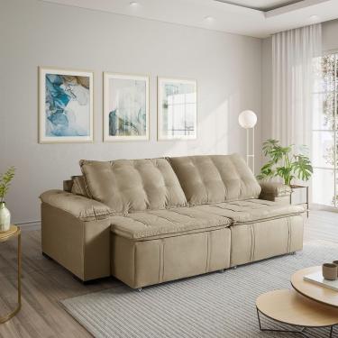 Imagem de Sofá Cama Retrátil E Reclinável 4 Lugares 240cm Em Veludo Com Molas Palmeira Cabecasa Madeiramadeira Bege