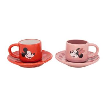 Imagem de Kit 2 Xicaras com Pires Mickey e Minnie Ceramica 50 ml Zona Criativa 1