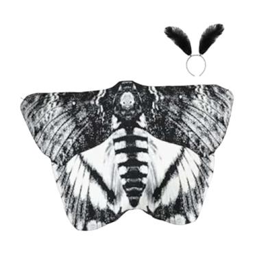 Imagem de Wzmzjy Capa/xale de Borboleta para O Halloween, Ideal para Festas de Aniversário, Fantasias E Brincadeiras de Faz de Conta, Preto Branco, Tamanho real