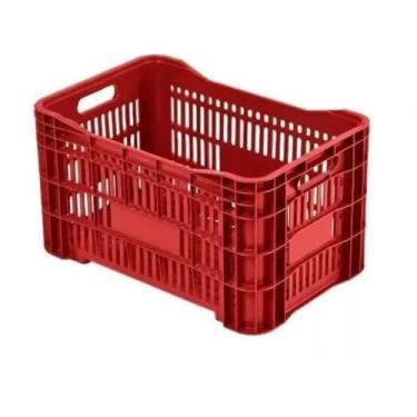 Imagem de Kit Caixas Plásticas Empilháveis Vazadas Colorida Ideal para Hortifruti e Compras Frutas e Verduras(Vermelho,2 caixas)