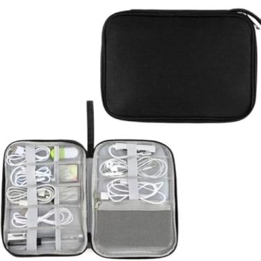 Imagem de Bolsa Organizadora de Cabos e Eletrônicos Portátil – Necessaire Multifuncional Impermeável para Viagem(pequeno-Preto)
