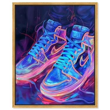 Imagem de Art Remedy Bold Neon Glow Sneakers II Canvas Neon Tênis Néon, Moldura Dourada, 51 cm x 61 cm