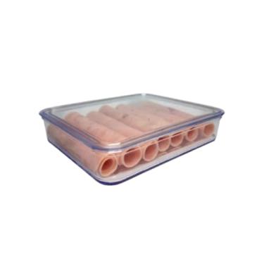 Imagem de Porta Frios Hermético Empilhável, Recipiente para Armazenamento de Alimentos, Acrílico Transparente com Tampa, 17,5 x 14,5 x 3.3cm, para Presunto e Queijo