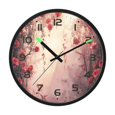 Imagem de SEHANY Relógio de parede de rosas para dia dos namorados, silencioso, sem tique-taque, operado por bateria, controle de som, luz noturna, relógios de parede para sala de estar, cozinha, quarto
