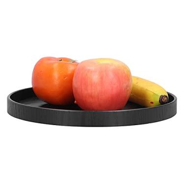 Imagem de Domary Bandeja Preta Redonda de Madeira para Servir Frutas, Bandeja de MDF Multifuncional Com Bordas Elevadas para Uso Doméstico, Cozinha, Hotel, Adequada água, chá, café, Bolos, (24cm)