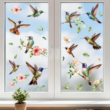 Imagem de ANATTASOUL Adesivos de janela estática beija-flor e flores 1 folha de decalques reutilizáveis de janela para vidro, 120 cm x 30 cm adesivo de janela dupla face removível para quarto, escritório