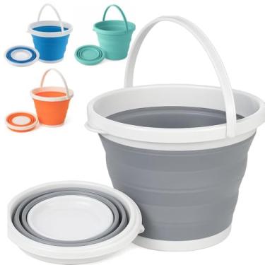 Imagem de Balde Dobrável 5 Litros de Plástico e Silicone | Balde Compacto e Portátil Ideal para Viagem e Camping (Cinza)