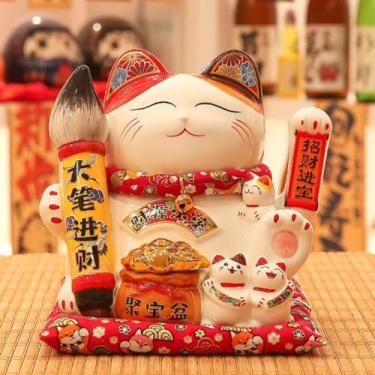 Imagem de FENNYYAR Caneta pincel estilo chinês acenando mão gato da sorte dando gatinho branco, 24 cm 9,4 polegadas, abertura loja presente decoração de mesa