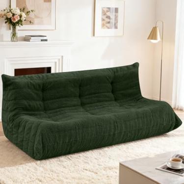 Imagem de HABUTWAY Bean Bag Cadeiras Fireside Lazy Floor Sofá, Soft Teddy Fleece 3 Lugares com Enchimento de Espuma de Alta Resiliência, Pufe para Sala de Estar, Quarto, Escritório (Pelúcia Verde)