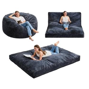 Imagem de Hobestluk Bean Bag Cadeira conversível Beanbag para adultos, pufe 3 em 1 com capa de pele sintética de pelúcia, cadeira de pufe adulto para sala de estar, quarto (cinza, Queen)
