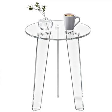 Imagem de Mesa de centro de acrílico redonda, mesa lateral de sofá moderna de meados do século para sala de estar, quarto, escritório, 39,9 cm L × 19,17 cm A (transparente, pequena)