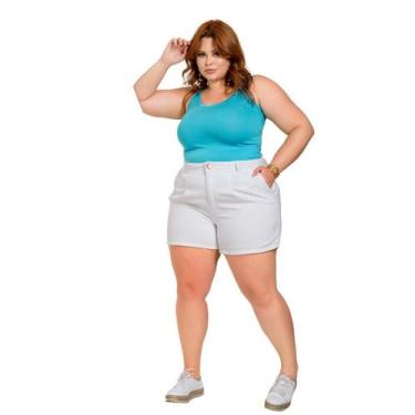 Imagem de Shorts Feminino Sarja Plus Baggy Branco Razon Jeans, 52, Branco