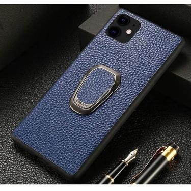 Imagem de KKFAUS Capa de telefone de couro com suporte magnético, capa de motorista para Apple iPhone 12 (2020) 6,1 polegadas [Suporte] [À prova de choque] (Cor: azul)