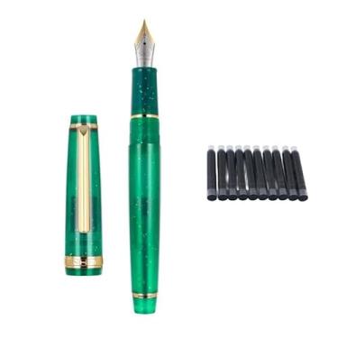 Imagem de DFAMIN Caneta-tinteiro transparente, enchimento giratório, ponta EF F M, papelaria, escritório, material escolar (verde fluorescência, F)