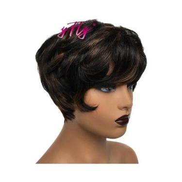 Imagem de Peruca Pixie Curta Cinza Com Franja, Ombre Natural, Ondulada, Cabelo H