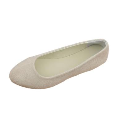 Imagem de Mocassins femininos casuais sem cadarço, bico redondo, bico fechado, sola macia, sem cadarço, confortável, material flocado, Bege, 34