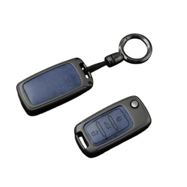 Imagem de Capa de liga de couro para chave remota de carro, compatível com vw polo tiguan passat b5 b6 b7 golf 4 5 6 mk6 jetta lavida, acessórios(A-blue chain)