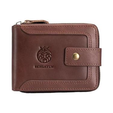 Imagem de Carteira De Couro Masculina Antifurto RFID Curta Horizontal Com Clipe 