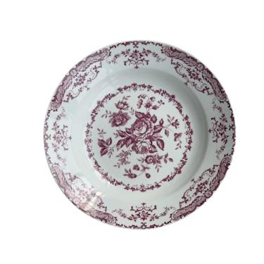 Imagem de Louça de cerâmica retrô estilo ocidental rosa flor vaca café da manhã sobremesa prato fundo vermelho