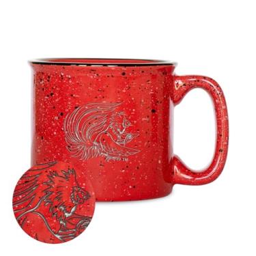 Imagem de Rico Industries Caneca de café NCAA Jacksonville State Gamecocks 455 g Speckle Camper, logotipo gravado a laser profundo, caneca de acampamento de cerâmica, esmalte Speckle