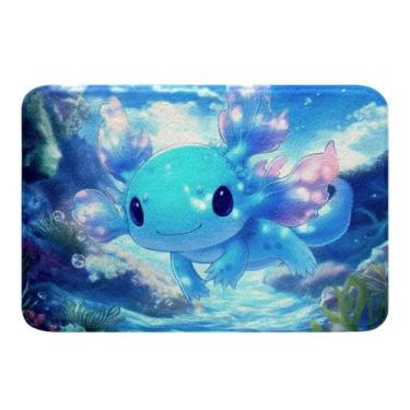 Imagem de Feelyou Lindos tapetes de banheiro Axolotl 50,8 cm x 81,3 cm de desenho animado salamandra infantil para banheira de chuveiro para meninos meninas kawaii oceano marinho tapetes de banho para banheiro