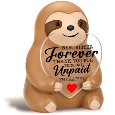 Imagem de akeke Sister Gifts Estatueta de preguiça, irmã preguiça positiva, 7,5 cm, decoração de mesa de resina com placa acrílica de coração inspirador, presente de aniversário de amizade motivacional para