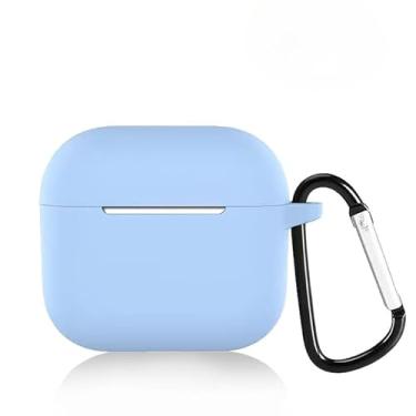 Imagem de Capa protetora de silicone para AirPods 4 com chaveiro, capa protetora antiqueda (azul claro)