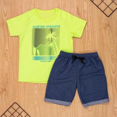 Imagem de Conjunto curto infantil 2 ao 10  algodão surfing verde cítrico - Era U