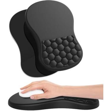 Imagem de wanhaoshangmao Mouse pad ergonômico com suporte de pulso, almofada de gel de espuma de memória, preto, base antiderrapante