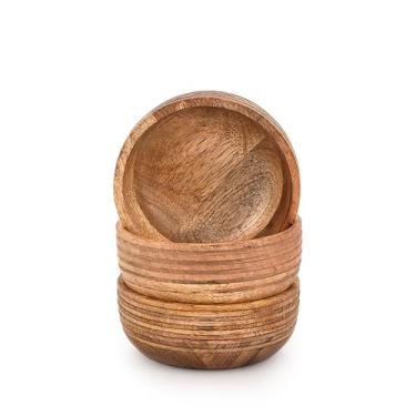 Imagem de BHAVATU Conjunto de 3 tigelas de sopa de madeira de manga | Tigelas de madeira duráveis para porções individuais e preparação de refeições | Design rústico elegante (12,7 cm x 12,7 cm x 5 cm)