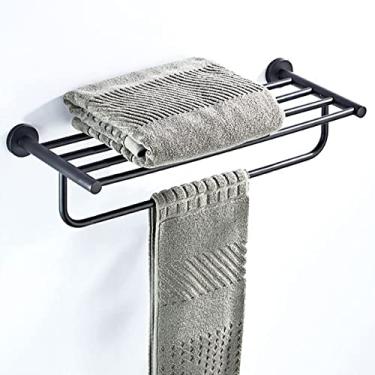 Imagem de Conjunto de acessórios de banheiro preto suporte de escova de vaso sanitário rolo de papel toalha trilho de prateleira de vidro fosco saboneteira gancho de parede rack de secador de cabelo, gancho