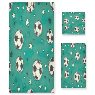 Imagem de xigua Bolas de futebol e estrelas conjunto de toalhas de banheiro absorvente macio 3 peças toalha de banho toalha de mão toalhas decorativas para banheiro, academia, hotel, praia, piscina