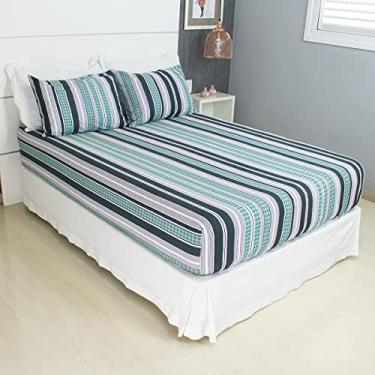 Imagem de Jogo de Lençol Cama Casal Malha 100% Algodão 3 Peças Estampado Com Elástico Toque Macio Cozzilar (Modelo 8)