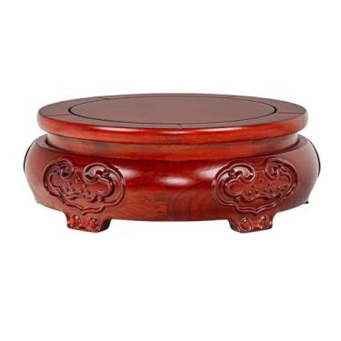 Imagem de x3anggyt5 Exibição de pedestal de madeira redonda para decoração de casa, suportes de escultura em relevo, para uso interno em bule de chá de bonsai interno (pequeno)