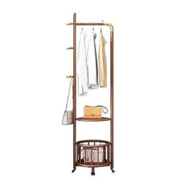 Imagem de Suporte de chapéu de madeira maciça cabide de entrada para sala de estar rack de armazenamento de roupas de corredor móvel (cor nogueira, grande)