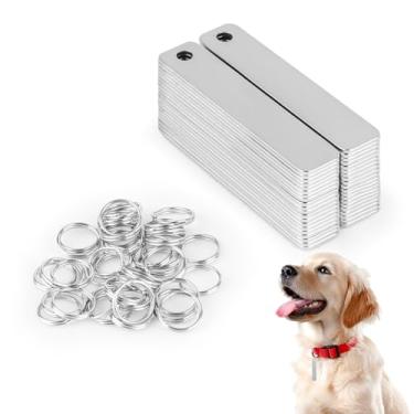 Imagem de Sekonow Pacote com 40 peças em branco de estampagem de metal com chaveiro, retângulo em aço inoxidável para etiquetas de cachorro, etiquetas de plantas e chaveiros