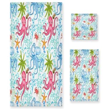 Imagem de xigua Conjunto de toalhas de banheiro de polvos coloridos absorvente macio 3 peças toalha de banho toalha de mão toalhas decorativas para banheiro, academia, hotel, praia, piscina