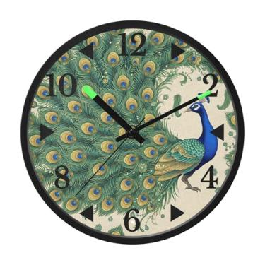 Imagem de STAYTOP Lindo relógio de parede LED pavão para quarto com brilho noturno, relógios de parede silenciosos de 30,5 cm para decoração de sala de estar, controle de som, relógio de parede moderno que