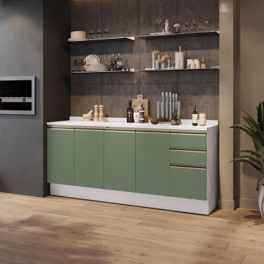 Imagem de Balcões de Cozinha 100% MDF 200cm Branco/Verde Celeste Kappesberg