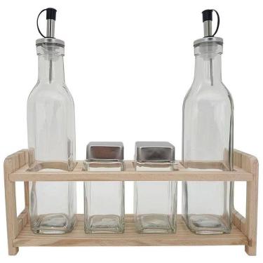 Imagem de Jogo Galheteiro e Porta Condimentos Base De Madeira - Mimo Style