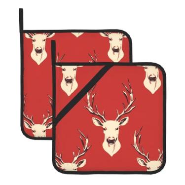Imagem de Conjunto de tapetes de isolamento térmico impresso com cabeça de veado, conjunto de 2 peças, adequado para grelhar e cozinhar