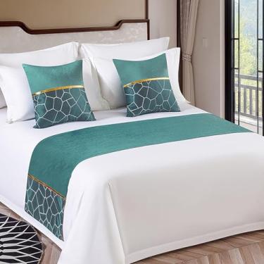 Imagem de Cachecol de corredor de cama de hotel luxuoso macio decoração de cama de emenda de seda para quarto de cama proteção moderna toalha de cauda para cama gêmea queen king tamanho verde||50 x 260 cm para
