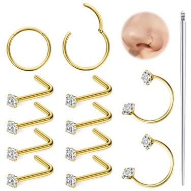 Imagem de Hoeudjo Anel de nariz em ferradura 18G de aço cirúrgico, argolas articuladas para nariz para mulheres, brincos de nariz 1,5 mm/2 mm/2,5 mm/3 mm de zircônia cúbica e parafuso e anel de narina em forma