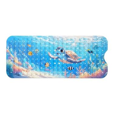 Imagem de Tapete de banheira infantil, tapete de banho antiderrapante com desenho animado para crianças e crianças, tapete de segurança antiderrapante de tartaruga marinha com ventosas fortes, tapete de banho