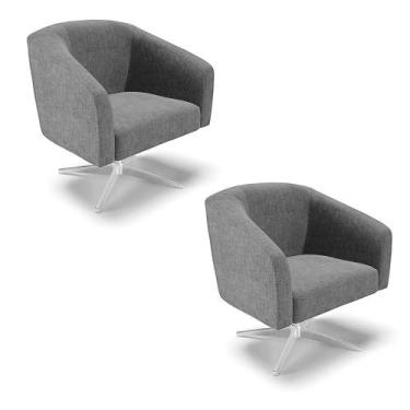 Imagem de Kit 02 Poltronas Giratória Stella Linho Grafite A26 Base Cromada D03 -