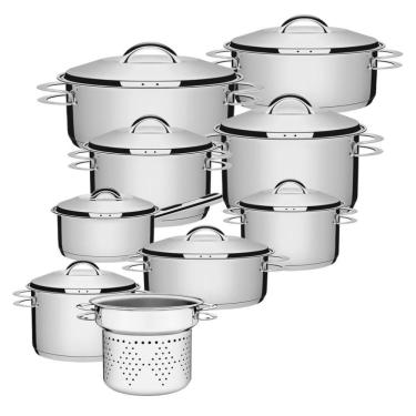 Imagem de Jogo Panelas Solar 9 Peças + Cozi-pasta Aço Inox Tramontina