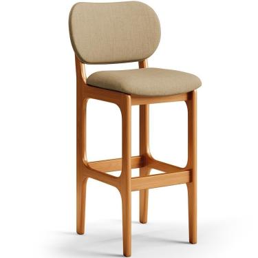 Imagem de Banqueta Alta Bar Cozinha Betta Imbuia Linho Bege Escuro