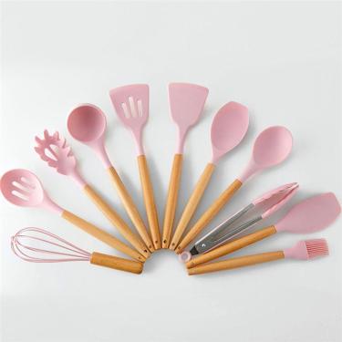 Imagem de Kit 12 Peças Utensilios De Cozinha Colher Espatula Fue Pincel Rosa